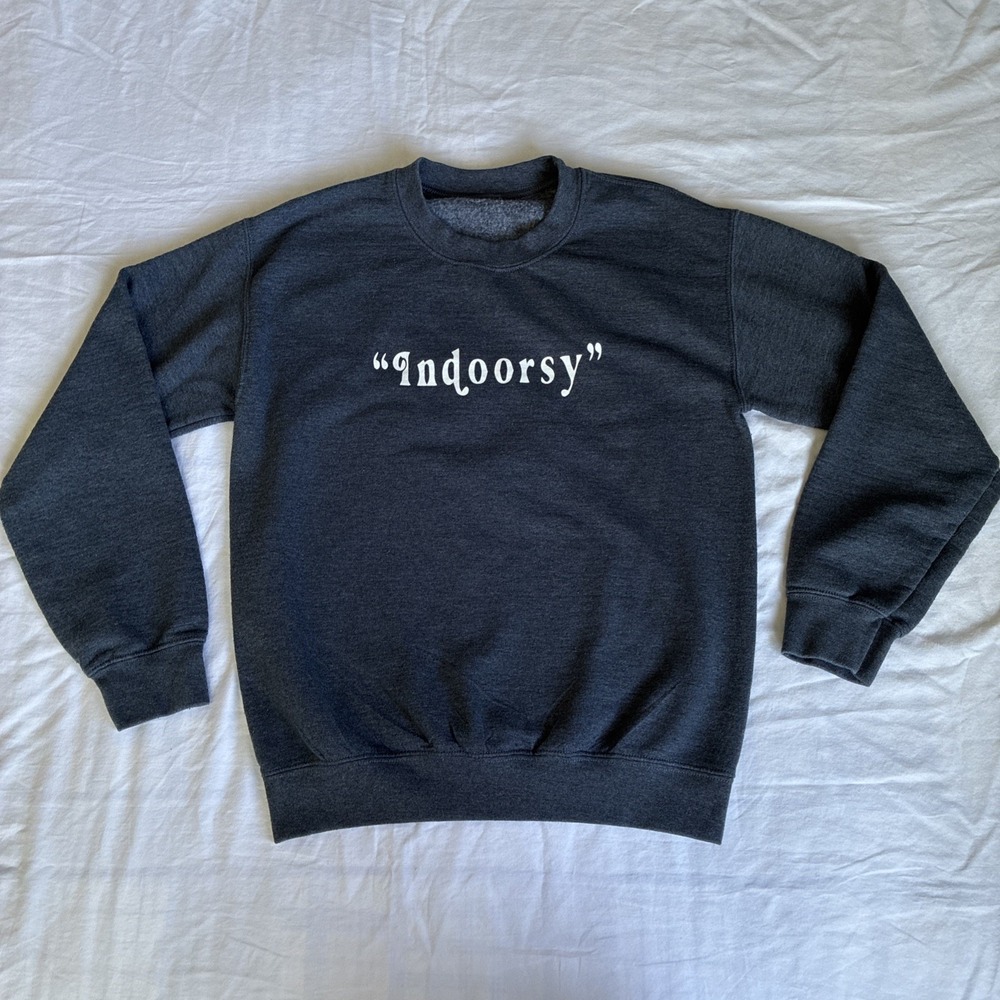 Weekend Collective "Indoorsy" Graphic Crewneck Sweatshirt Gray Women's Medium